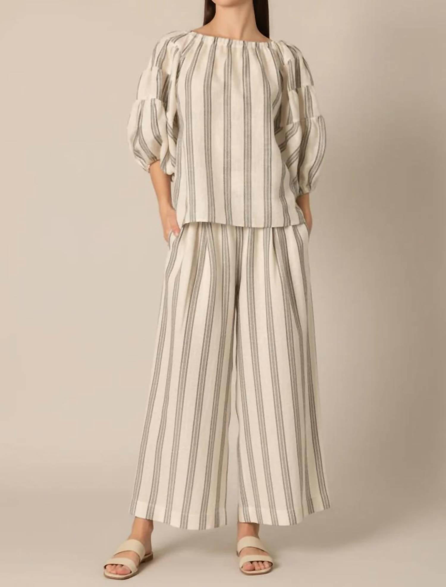 P.Cill - Striped Print Linen Off Shoulder Top