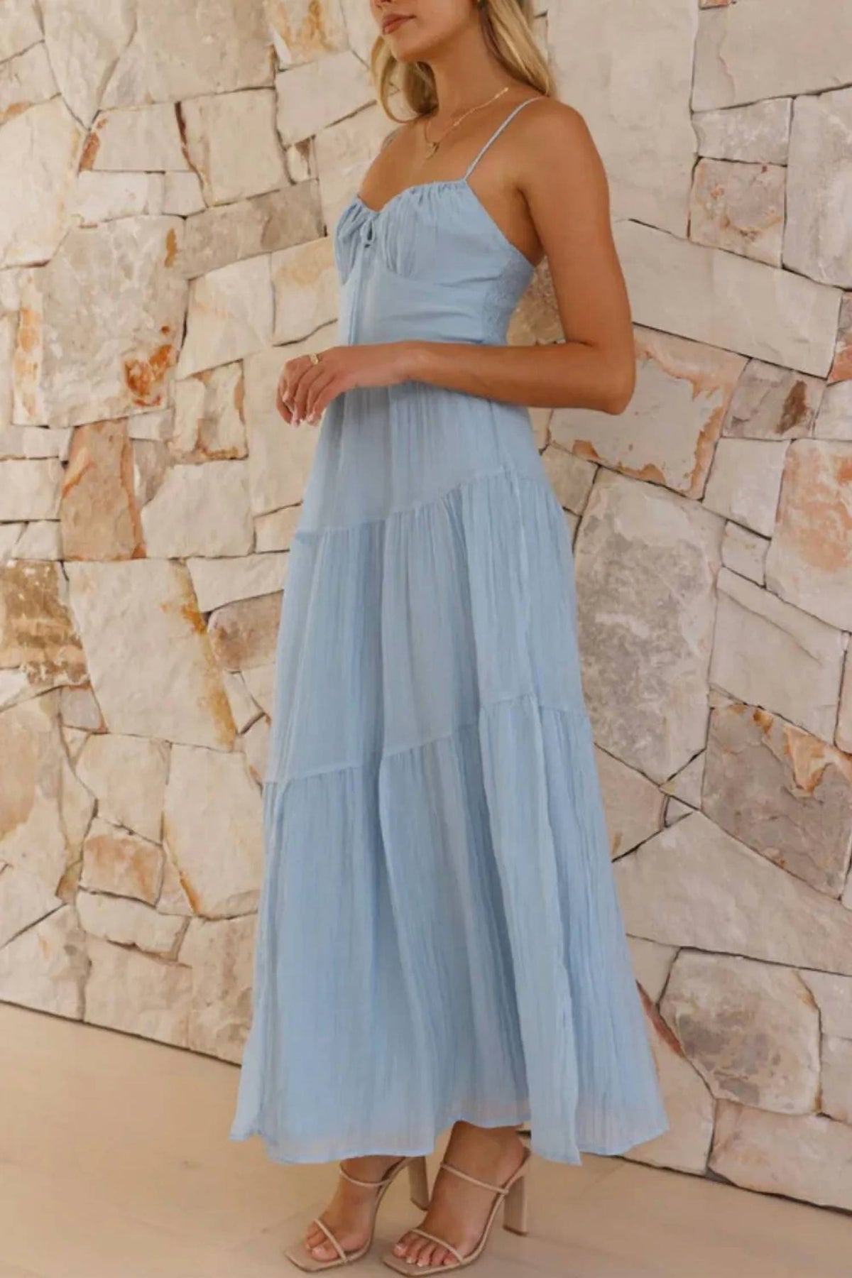 Anna-Kaci - Spaghetti-strap Tiered Maxi Dress