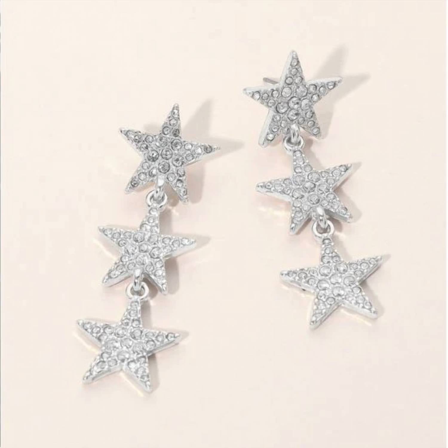 Sensibling Corp - Women's Triple Rhinestone Star Drop Earrings