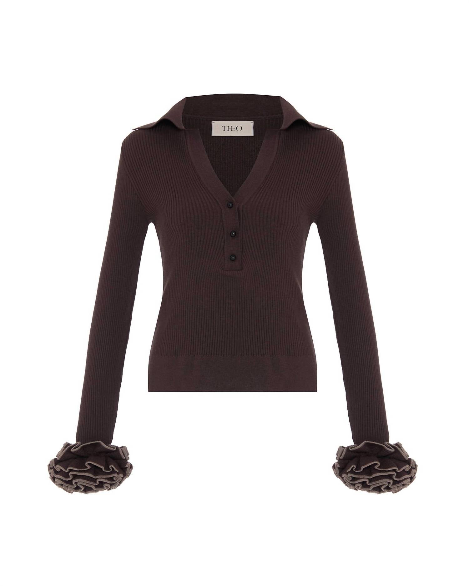 Theo The Label - Women's Nomia Ruffle Sleeve Johnny Sweater