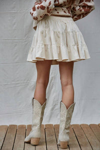 By Together - Woven Cotton Corduroy Tiered Flare Mini Skirt