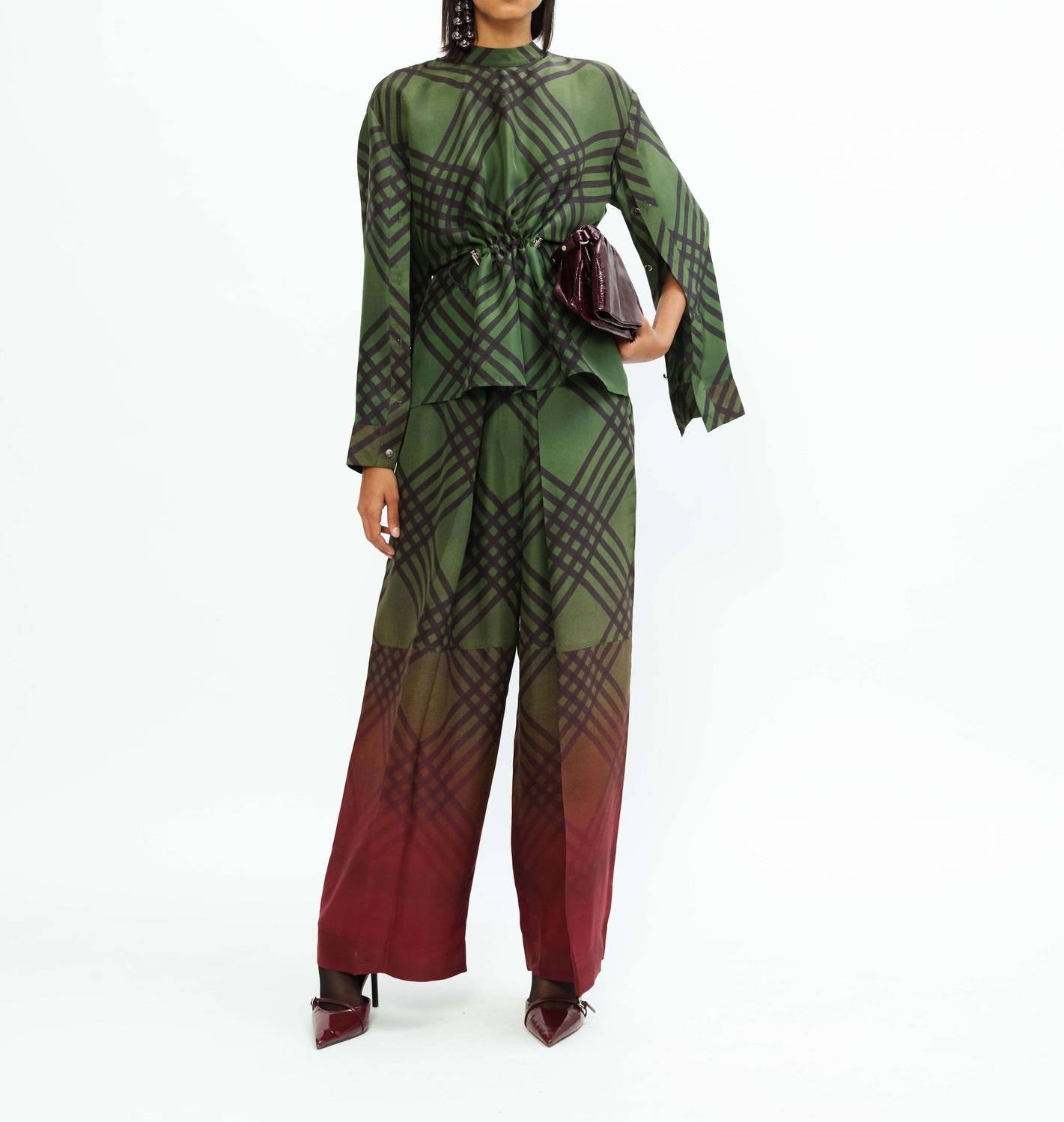 LOVEBIRDS Plaid Top in hunter green tartan - women's blouse