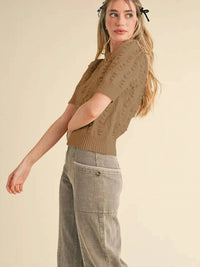&Merci - Popcorn Knit Pointelle Short Sleeve Sweater