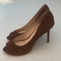 SACHA LONDON Women's Patri Peep-toe Sandals in brown kid suede - women's sandal - detail view
