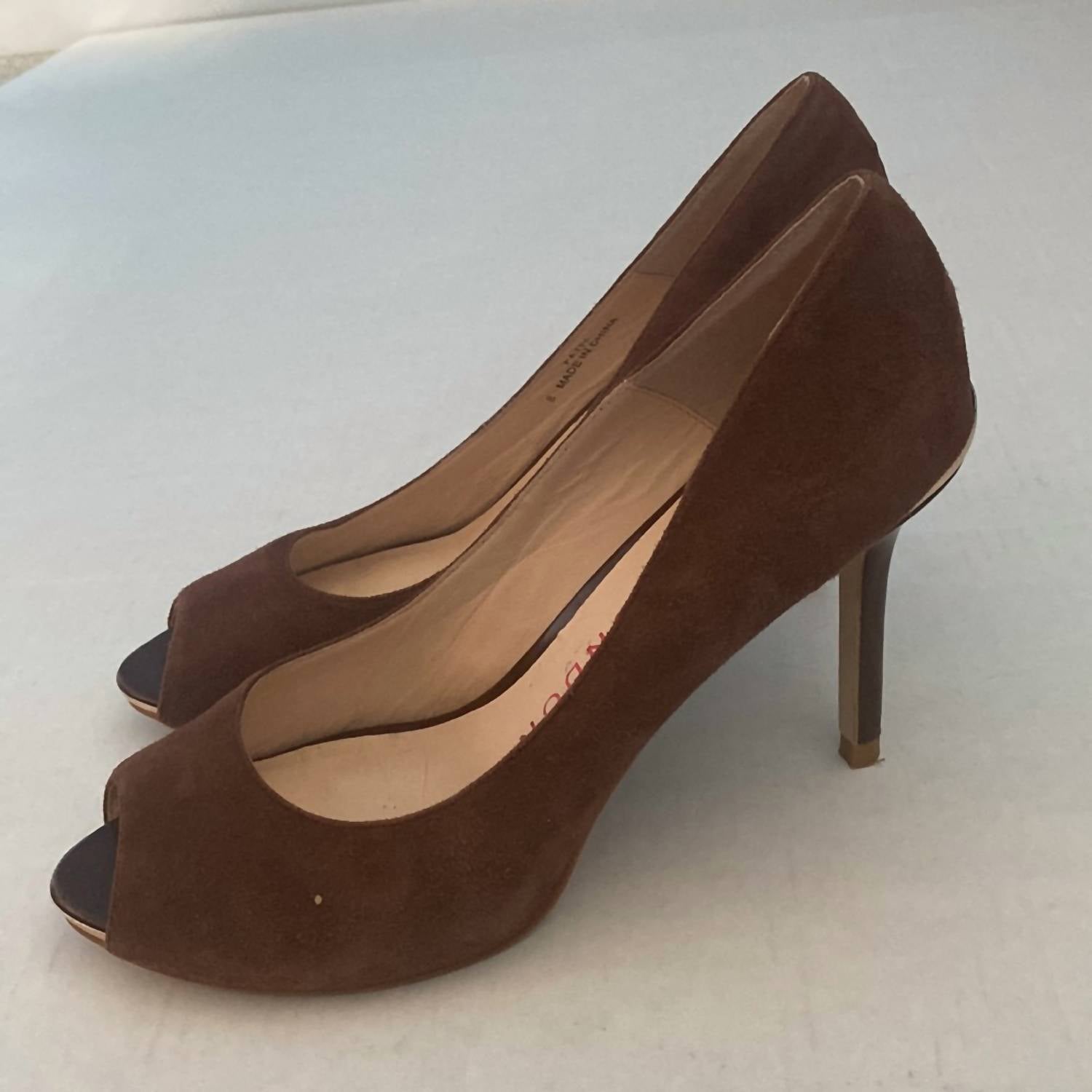 SACHA LONDON Women's Patri Peep-toe Sandals in brown kid suede - women's sandal - detail view