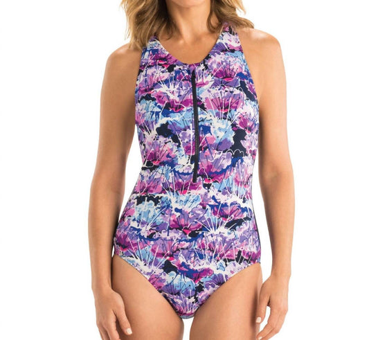 Dolfin - Chlorine Resistant Zip Up Racerback One Piece Swimsuit