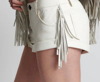 One Teaspoon - Chaos Walking Fringed Leather Bandit Shorts