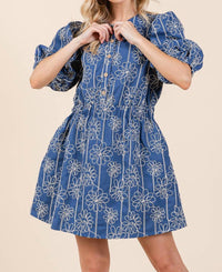 Geegee X Lovelo - Floral Embroidered Half Button-up Mini Dress