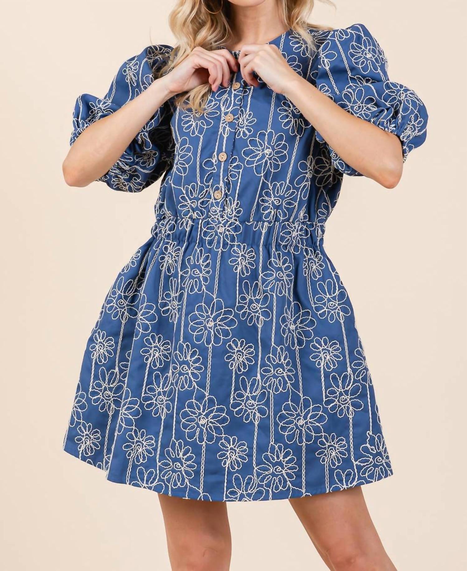 Geegee X Lovelo - Floral Embroidered Half Button-up Mini Dress