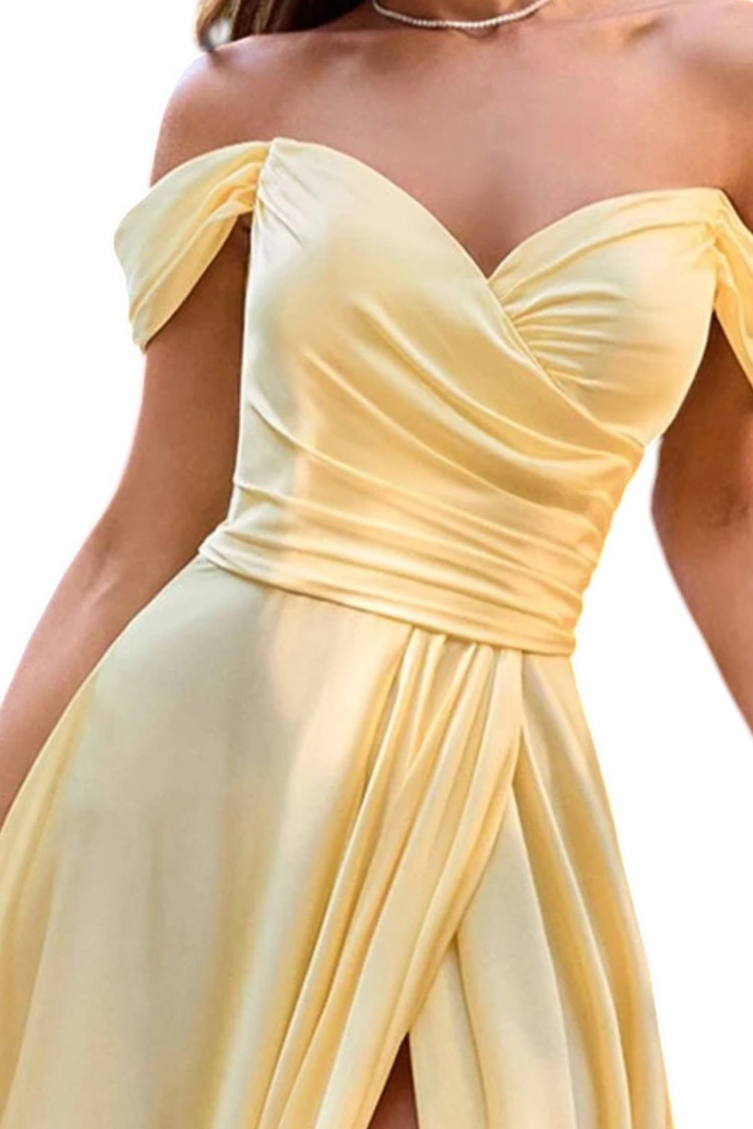 Cinderella Divine - Long Off Shoulder A-line Satin Gown Dress