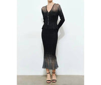 Ina Fashion - Embellished Metallic Glitter Midi Skirt