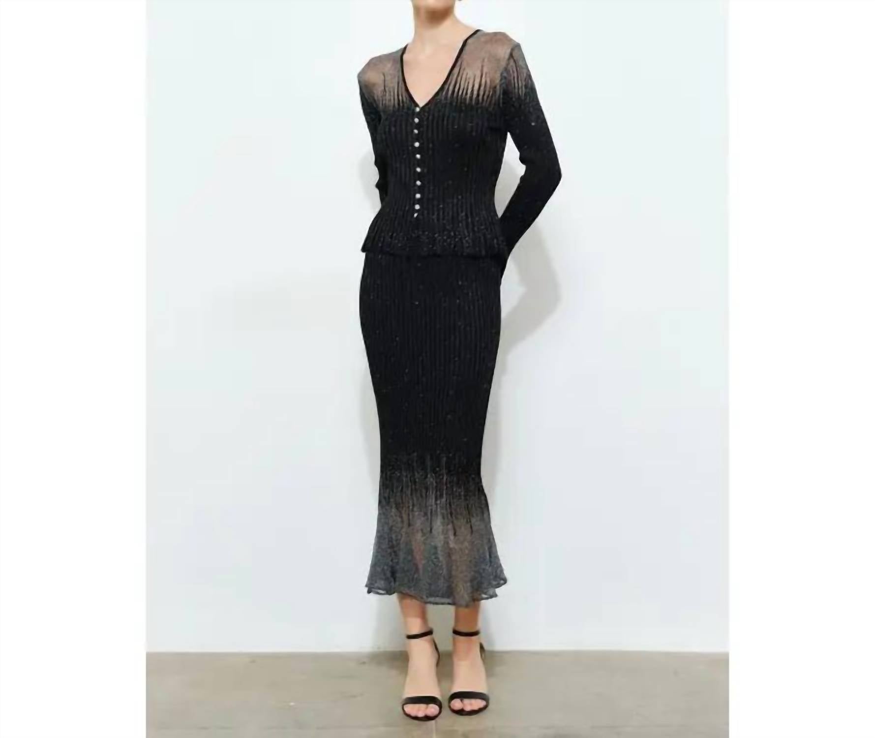 Ina Fashion - Embellished Metallic Glitter Midi Skirt