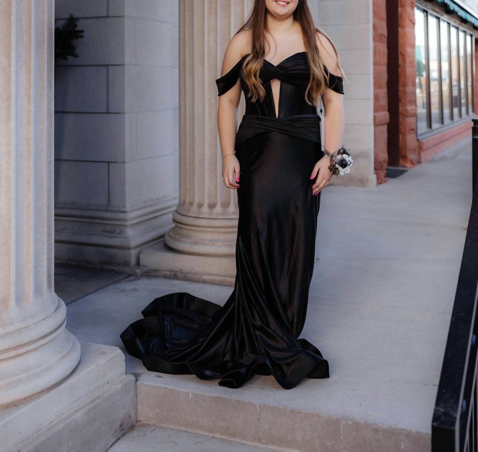 Sherri Hill - Off The Shoulder Stretch Satin Prom Dress
