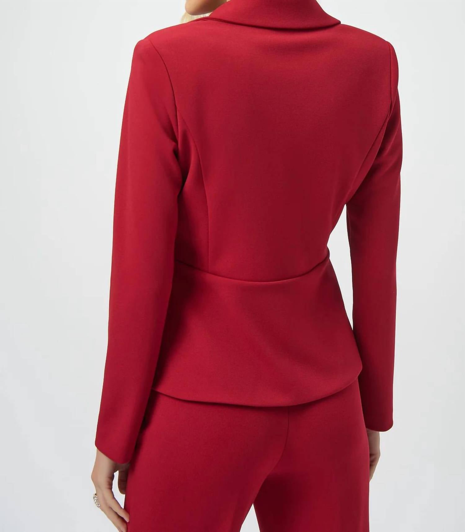 Joseph Ribkoff Notched Collar Peplum Blazer Jacket in deep cherry - women's jacket - detail view
