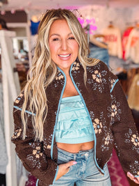 Very J - Oversized Floral Printed Fleece Sherpa Jacket