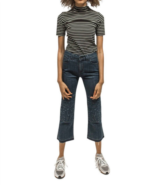 Alyssa Less - Cropped Flare Floating Shapes Jean