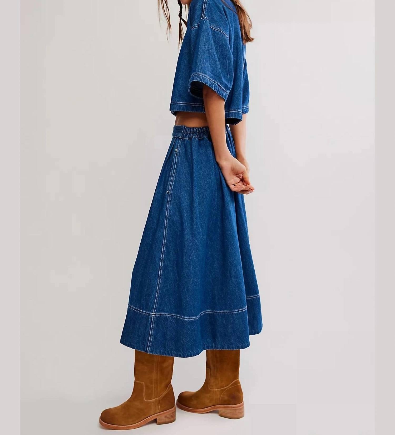 Free People Westley Denim Skirt Set in deep sea wash - women's skirt - detail view
