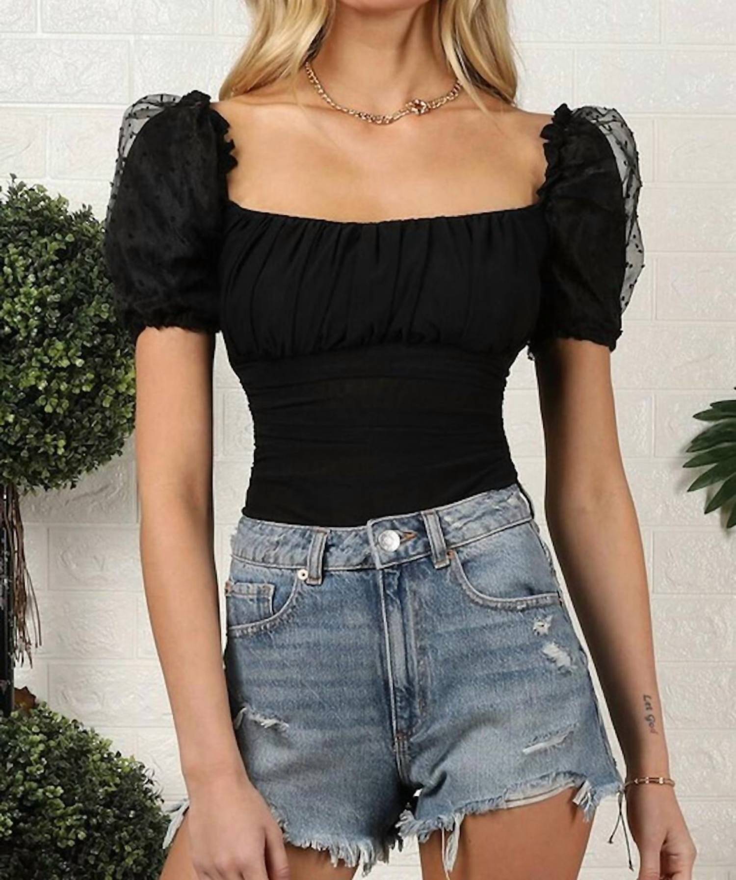 Hidden - Tiara Swiss Dot Organza Sleeve Bodysuit