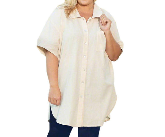 On The Plus Side - Cotton Collar Short Sleeve Kendall Tunic - Plus