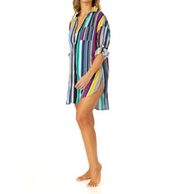 Anne Cole Women's Barcode Stripe Button Down Shirt Swimsuit Cover Up in multi - women's swimwear - view 4