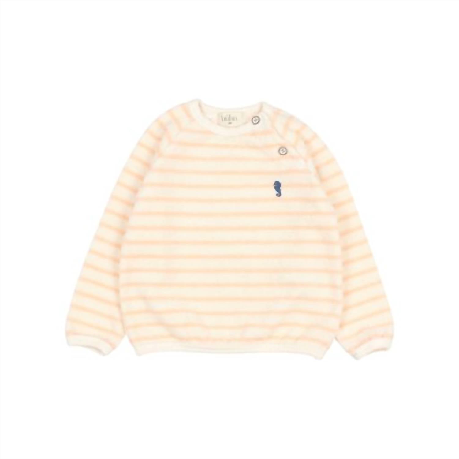 Búho Terry Striped Sweatshirt in light pink - kids' shirt - alternate view