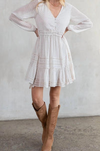 LOVESTITCH Women's Dreamy Sheer Swiss Dot Long Sleeve Mini Dress in gardenia - women's dress - view 4