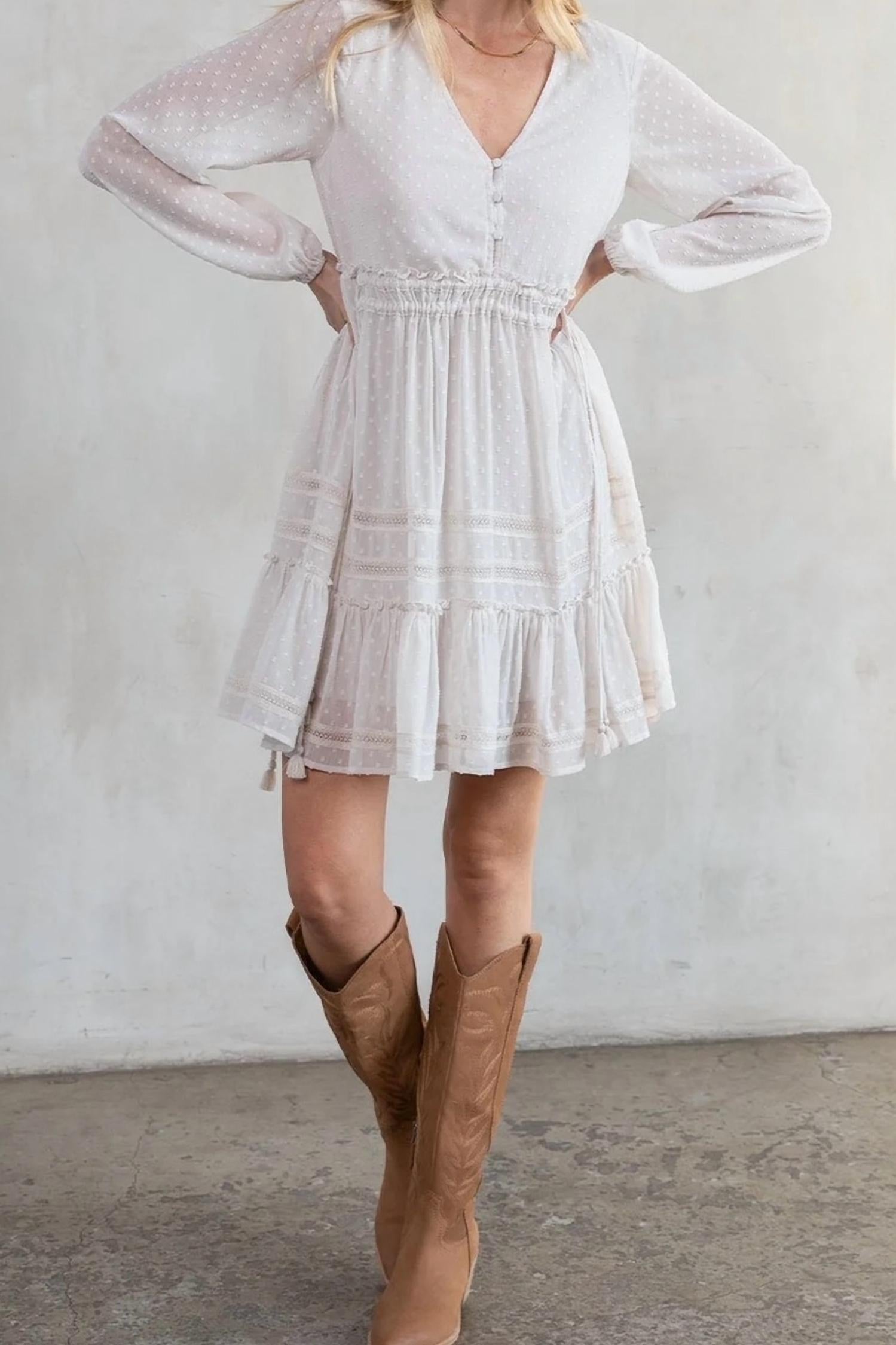 LOVESTITCH Women's Dreamy Sheer Swiss Dot Long Sleeve Mini Dress in gardenia - women's dress - view 4