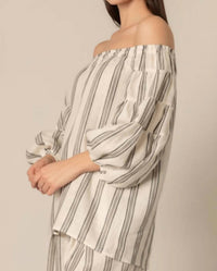 P.Cill - Striped Print Linen Off Shoulder Top