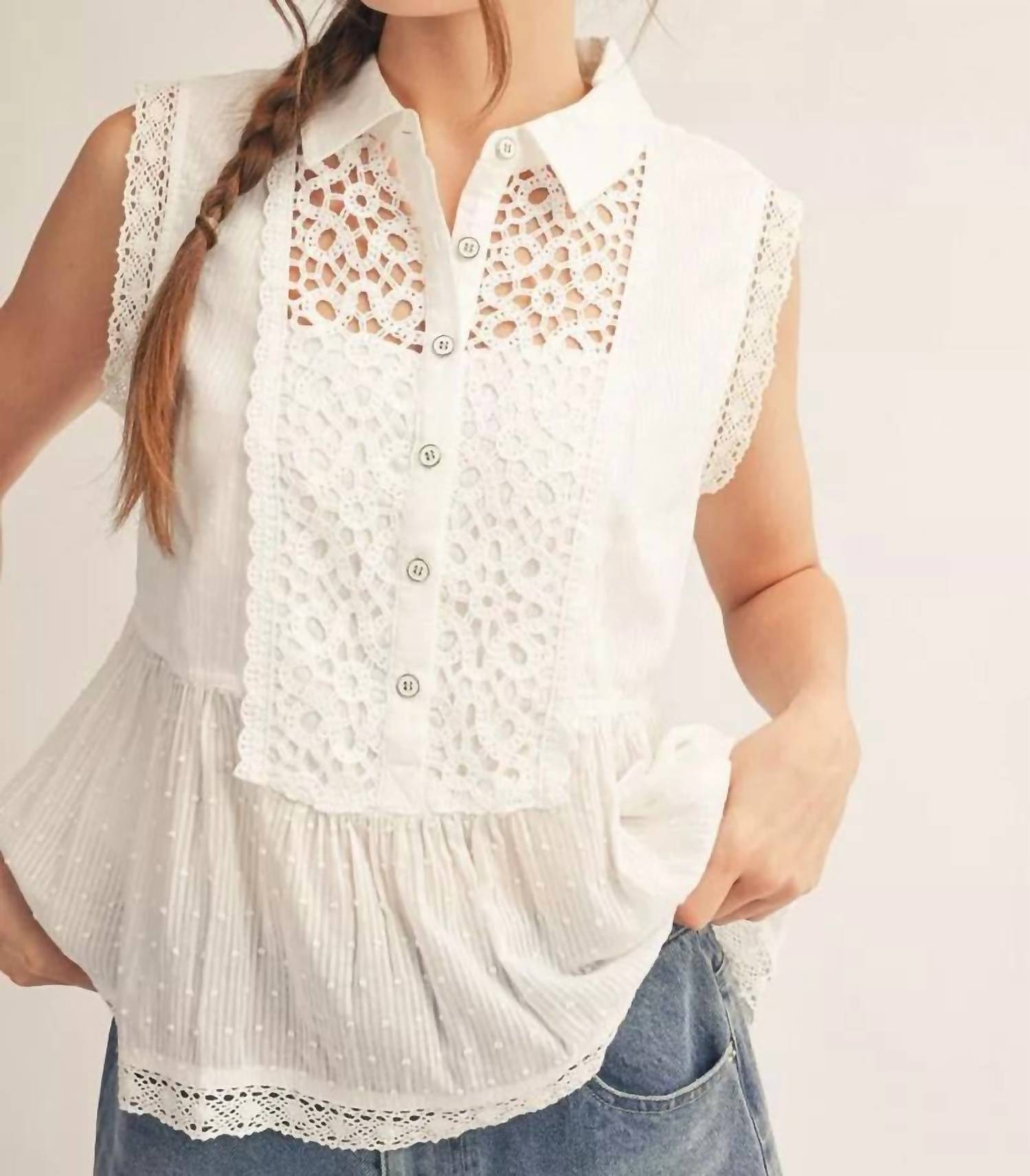 Jodifl - Women's Sweet Lace Darling Peplum Top