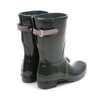 HUNTER Women's Original Short Back Adjustable Gloss Rain Boots in green - women's shoe - detail view