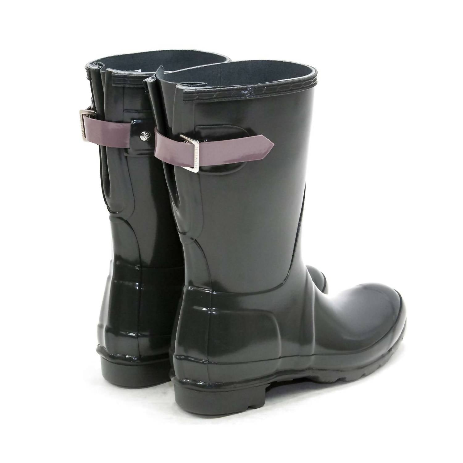 HUNTER Women's Original Short Back Adjustable Gloss Rain Boots in green - women's shoe - detail view