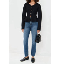 En Saison Idah Bow Buttons Cardigan in black - women's cardigan - view 4