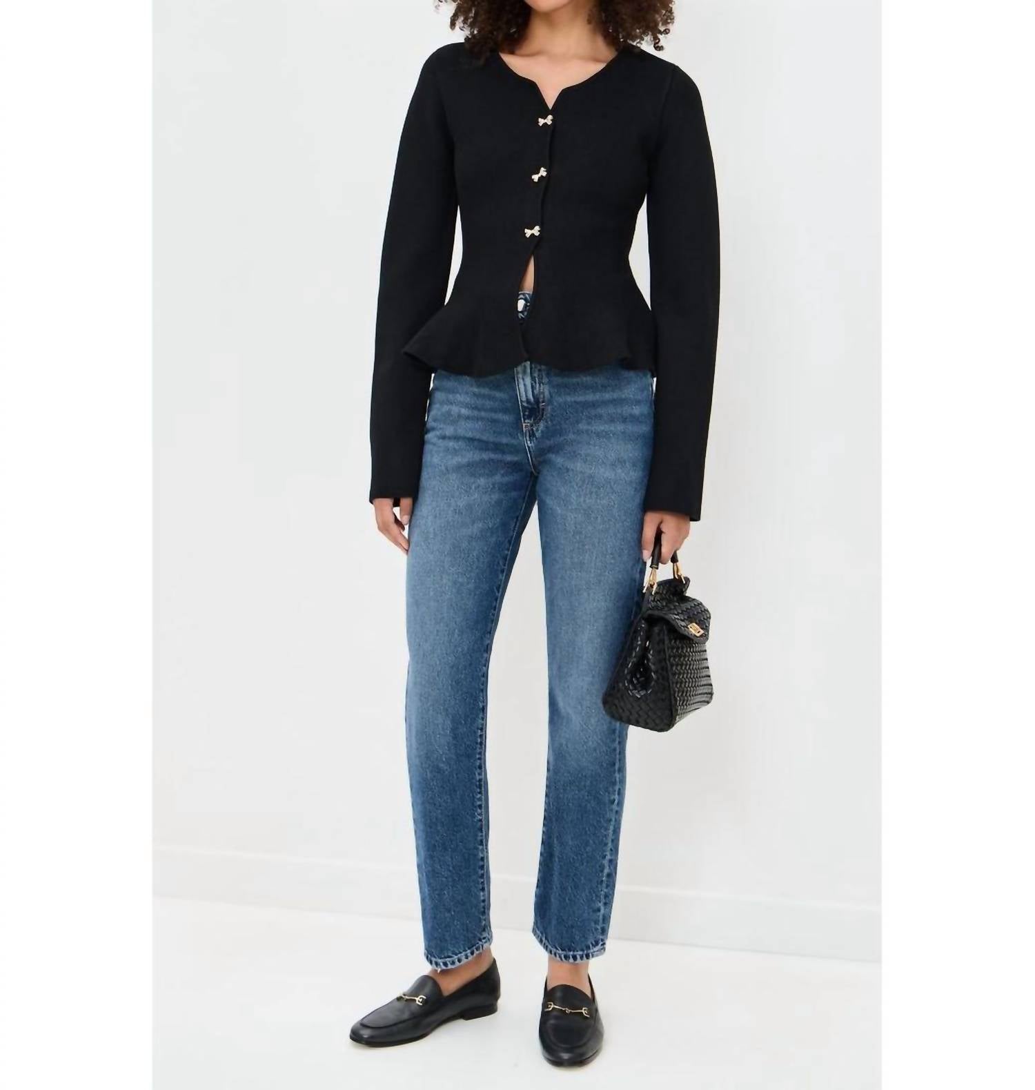 En Saison Idah Bow Buttons Cardigan in black - women's cardigan - view 4