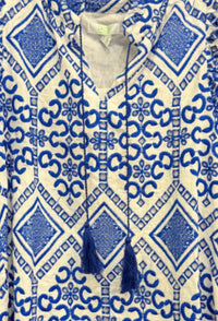 Jade Women's Ruffled Cap Sleeve Shell Blouse in blue white - women's blouse - detail view