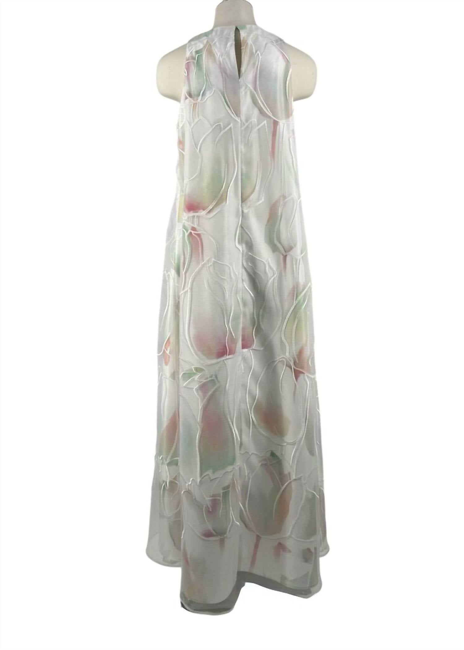 DiOMi Women's Embroidered Tulip Sleeveless Maxi Dress in white - women's dress - detail view