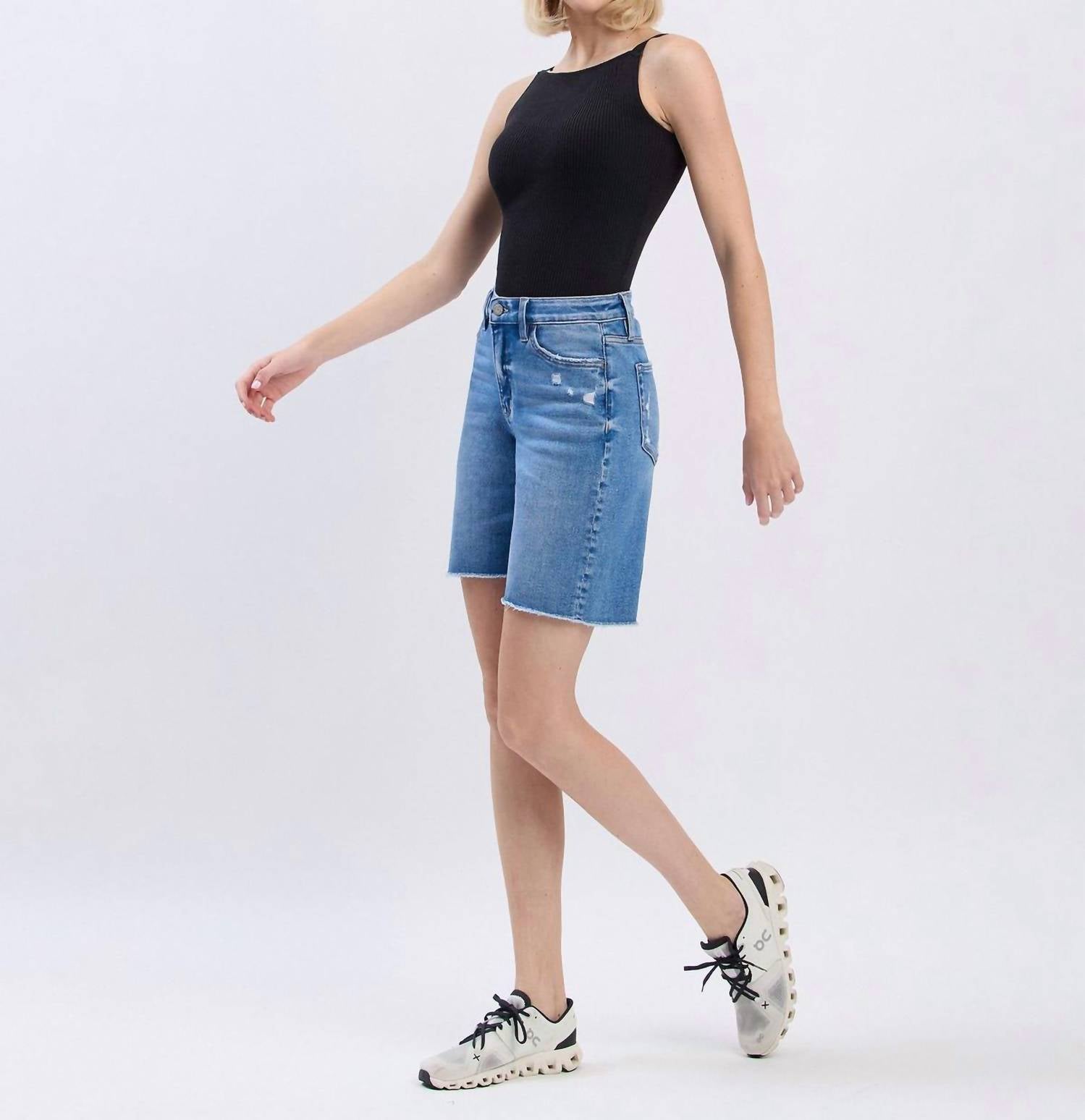 Vervet By Flying Monkey - High Rise Raw Hem Bermuda Shorts