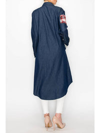 Origami - Light Weight Denim Duster Jacket With Pockets And Patch