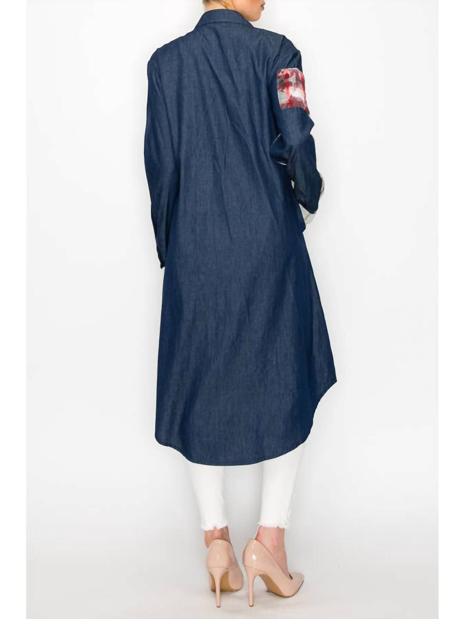 Origami - Light Weight Denim Duster Jacket With Pockets And Patch