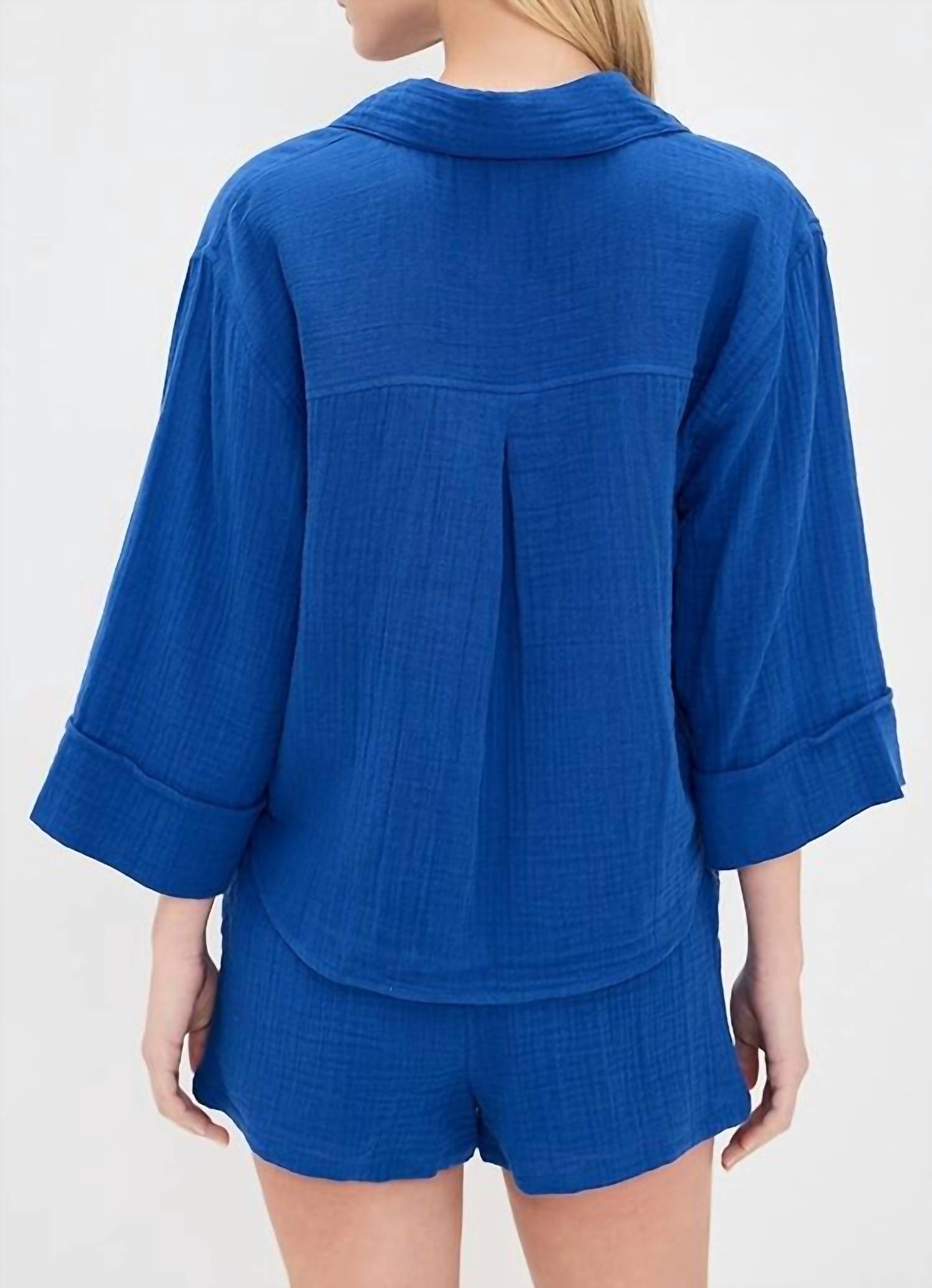 Z Supply Helena Airy Button Up Shirt in nautical - women's blouse - detail view