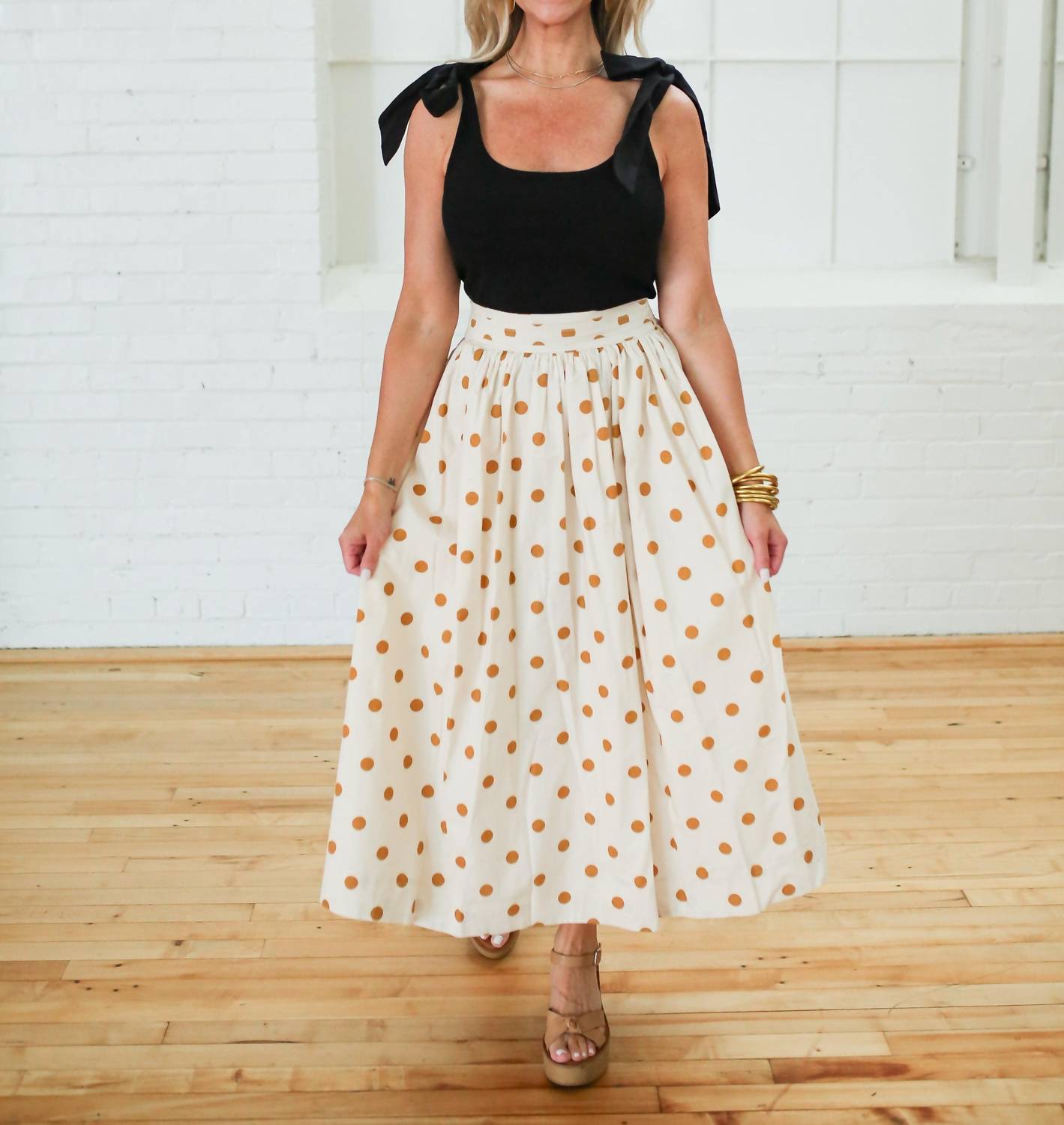 Jacquie The Label - Golden Polka Dot Midi Skirt