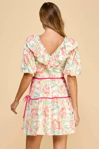 TCEC Women's Floral Print V Neck Ruffle Dress in multi - women's dress - detail view