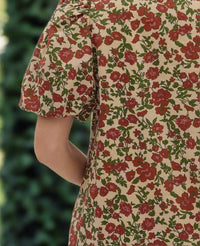 entro Fall Garden Floral Puff Sleeve Midi Dress in ecru - women's dress - view 7