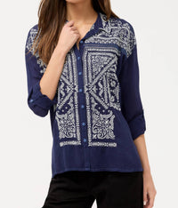 Johnny Was BANDANA SLIM AUDREY COLLARED SHIRT in blue night - women's blouse