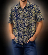 R-Options Paisley Batik Short Sleeve Button Up Shirt in multi color - men's t-shirt