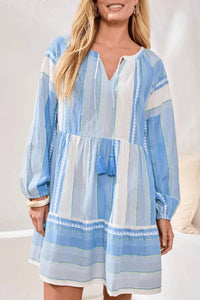 Tribal - Jacquard Balloon Sleeves Tiered Mini Dress