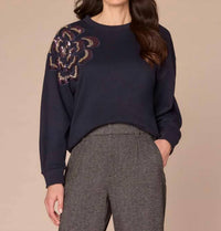 Democracy Long Sleeve Crew Neck Beaded Sweatshirt in deep navy - women's sweater