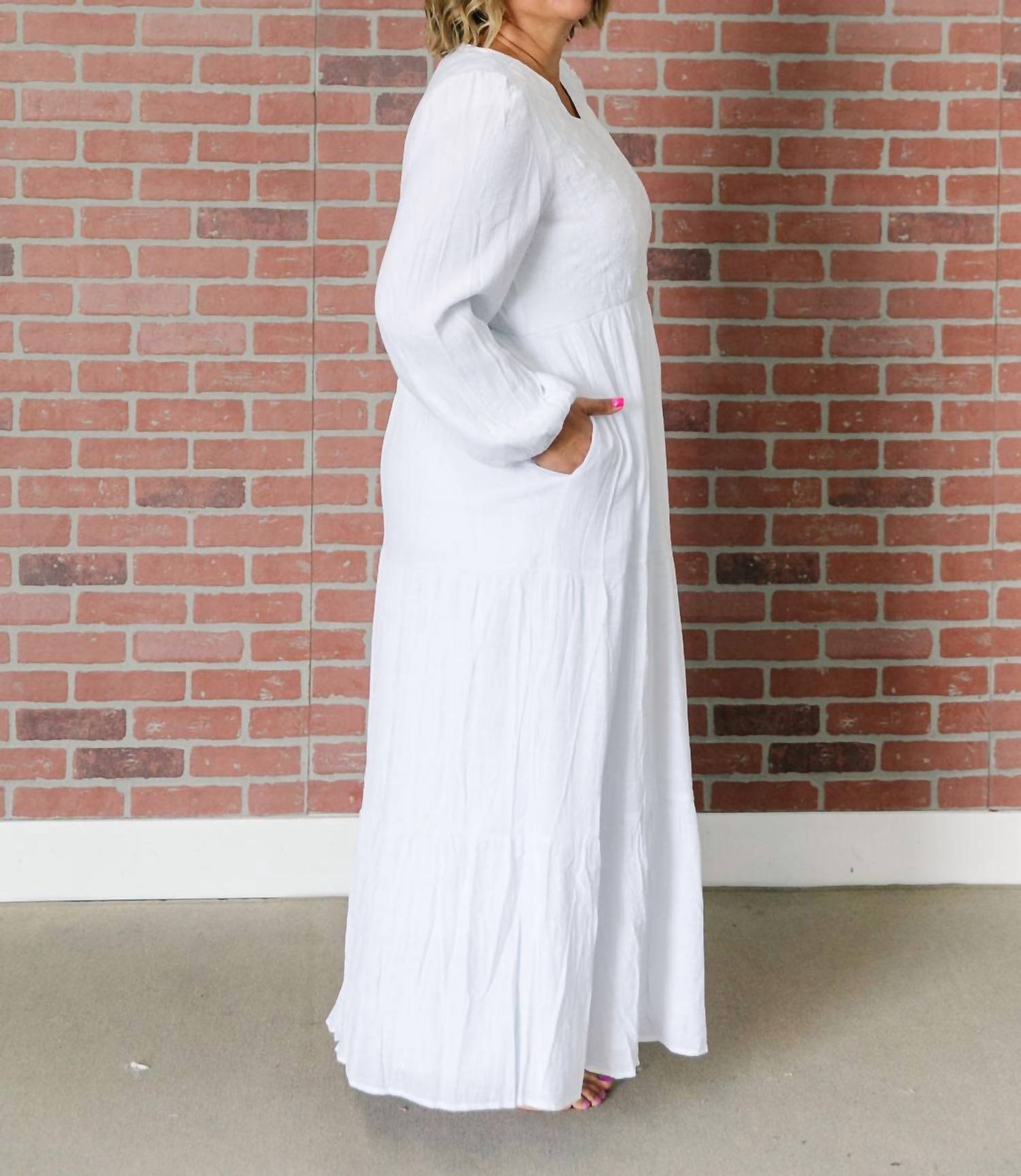 The White All In Tiered V-neck Dress in tiered v neck dress in white - women's dress - view 4