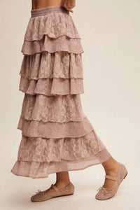 Listicle - Lace Tiered Maxi Skirt