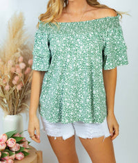 White Birch - Short Sleeve Floral Print Top