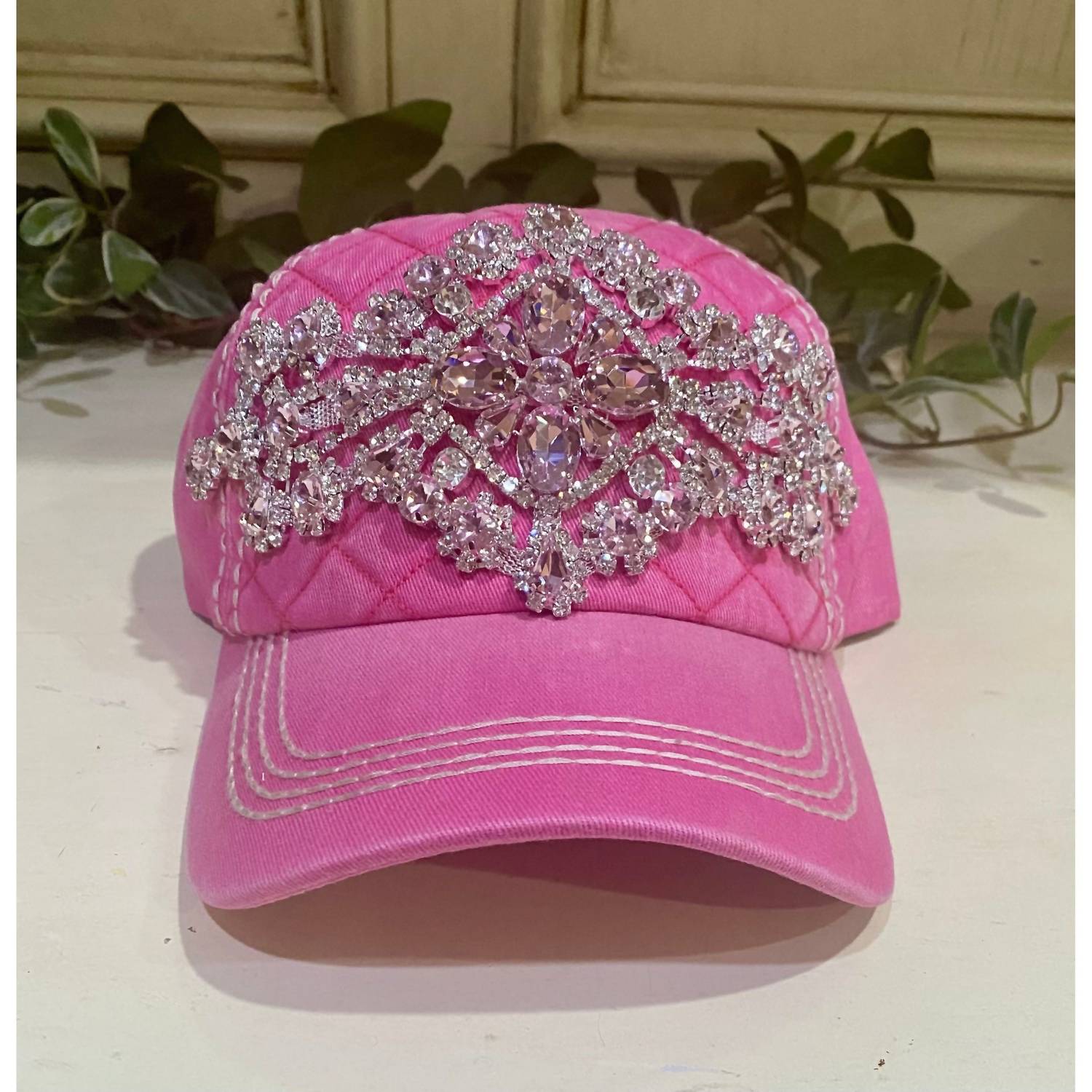 Olive & Pique - Women's Diamond Bejeweled Quilted Bling Cap